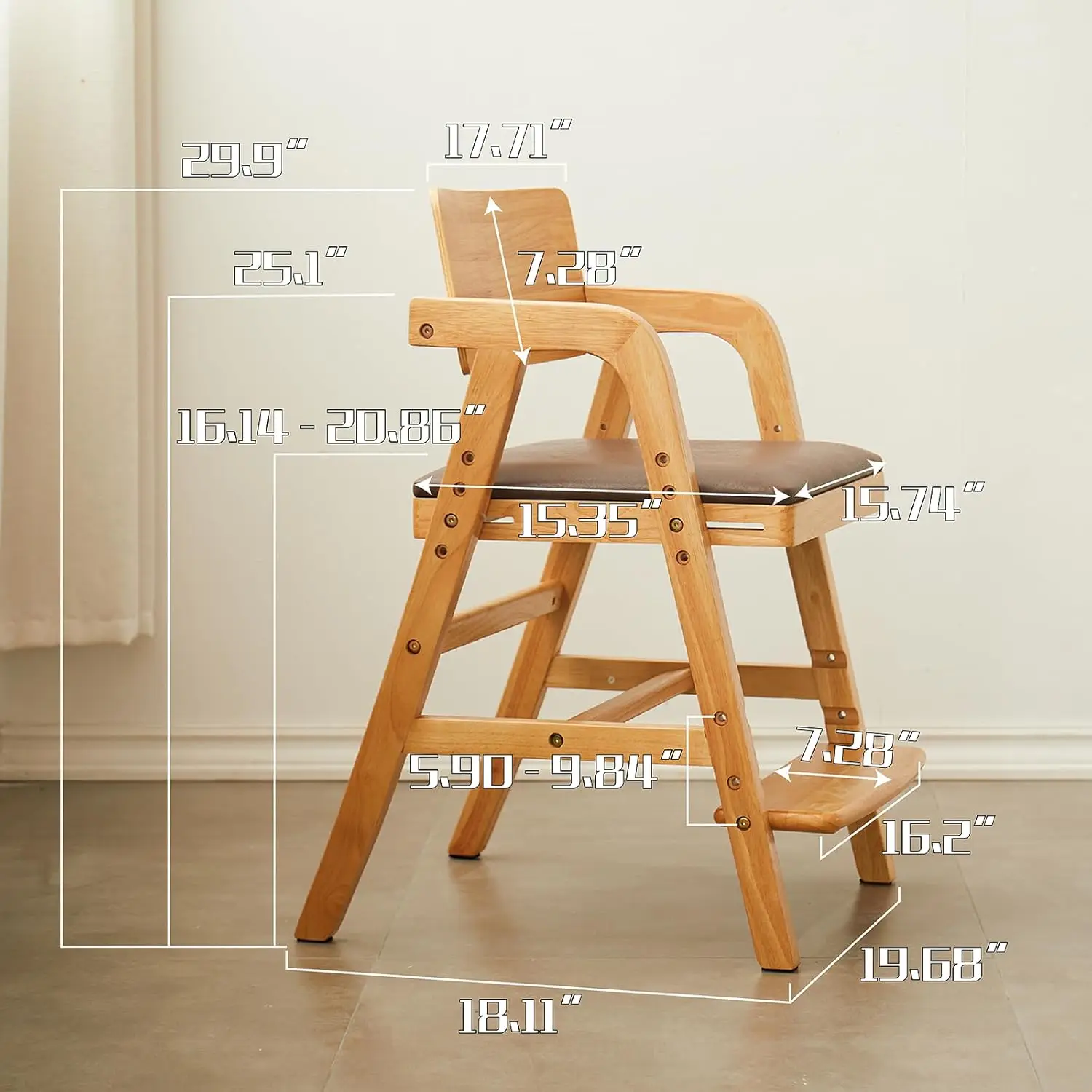 원목 유아용 하이체어, 식사 및 학습용 아동용 높이 조절 의자