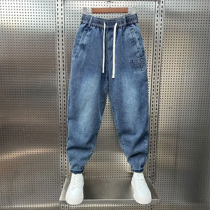 

Men's Clothing Brand High-end New Men's Jeans Men's Versatile Korean Elastic Drawstring Loose Baggy Low Rise Trousers Men
