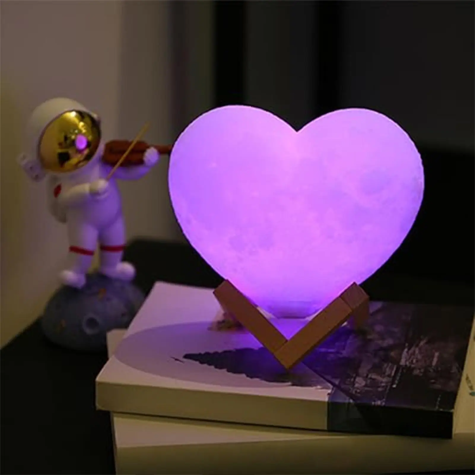 Heart Night Light 16-Color USB Rechargeable LED Nightlight Heart Shaped Light with Stand and Remote Control for Valentine's Day