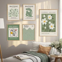 Abstrakte Matisse Picasso grüne botanische Linie Poster Wand Kunst Leinwand Malerei Drucke Bilder Wohnzimmer Interior Home Decor