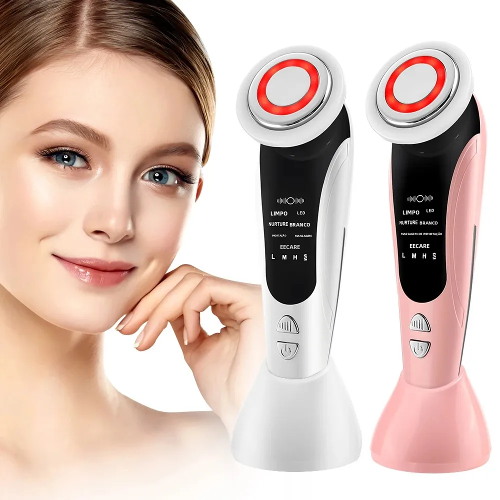 Massageador Facial EMS, Instrumento de Beleza Facial com Vibração Induzida e Compressa Quente, Ferramenta de Cuidados com a Pele do Rosto, Terapia com Luz LED