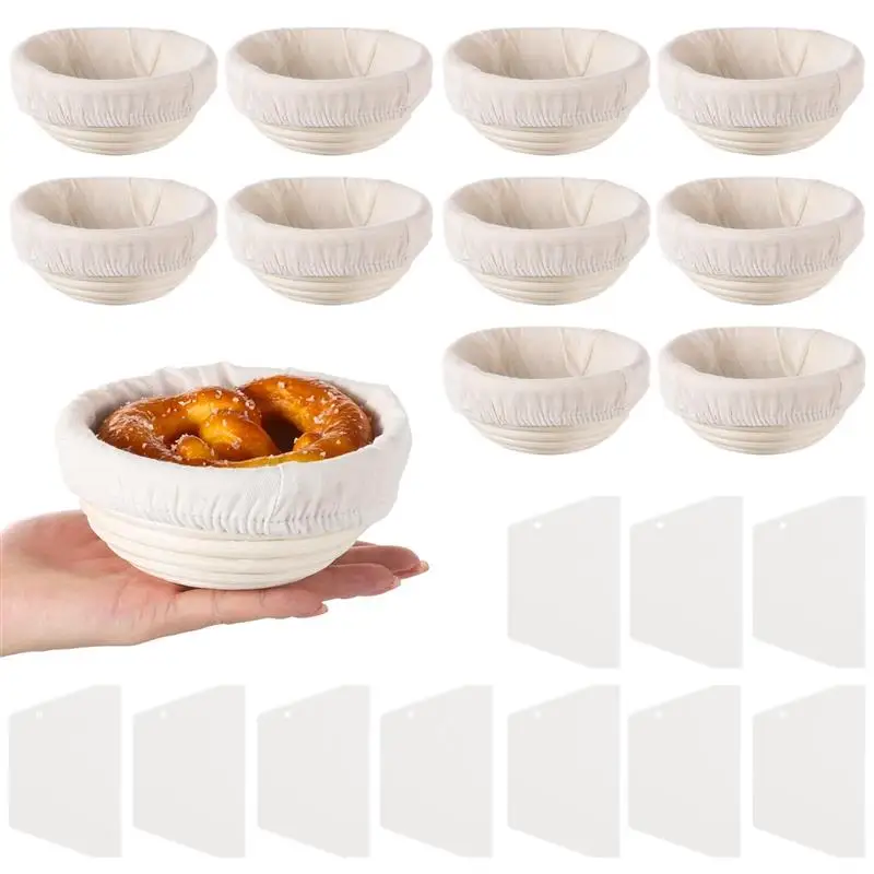 

10Pcs/Set Bread Banneton Proofing Baskets Round Rattan Sourdough Proofing Baskets Bakery Baking Bowls With Liners And Scrapers