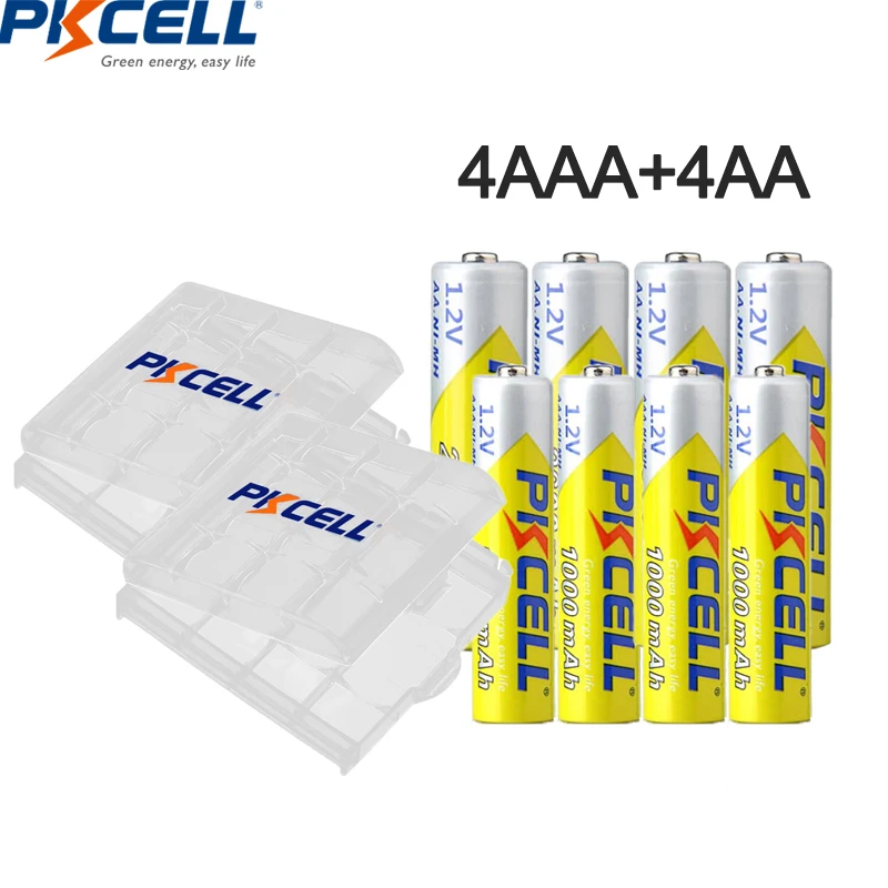 PKCELL 4Pcs 2600mAh AA rechargeable Batteries +4Pcs AAA Batteries 1000mAh 1.2V NI-MH AA AAA Rechargeable Battery for Camera toy