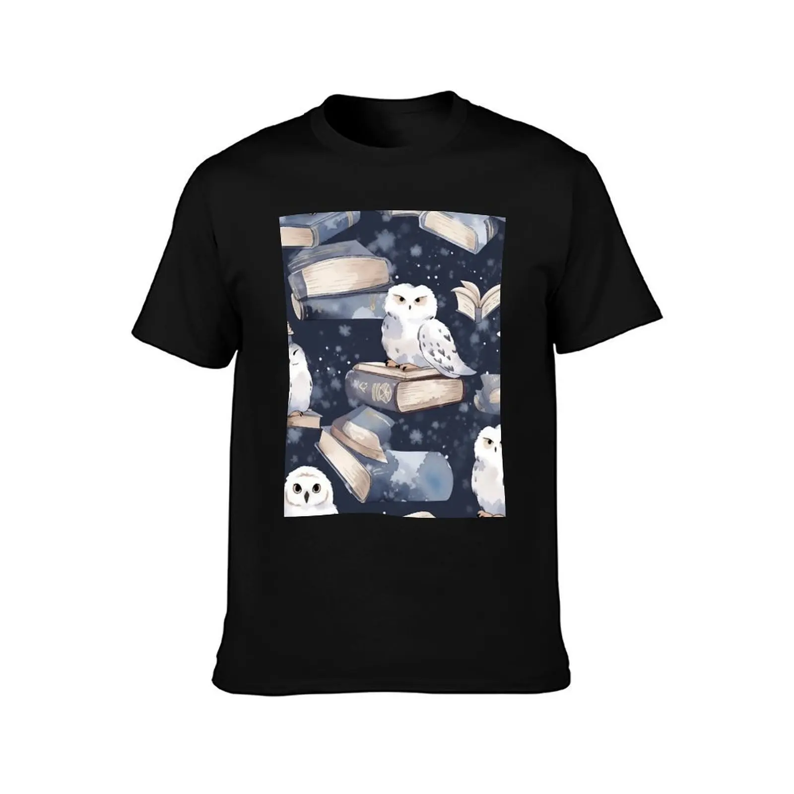 Feathered Readers: Owls with Books T-Shirt, Summer Casual Cotton Tee, Oversized Streetwear Tops, Vintage Graphic Print