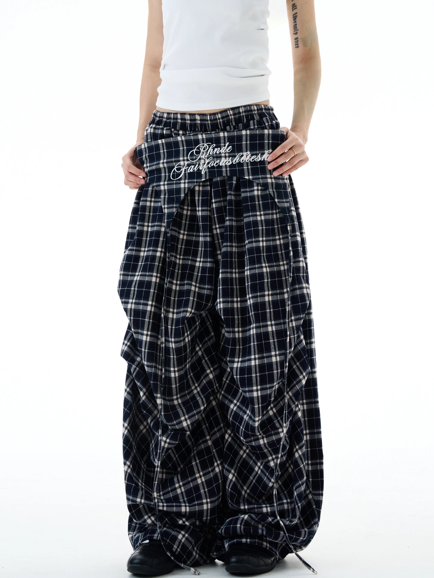 Yeboon American Sle pantalones casuales sueltos bordados pantalones de trabajo de pierna ancha a cuadros para mujer temporada de verano tubo recto