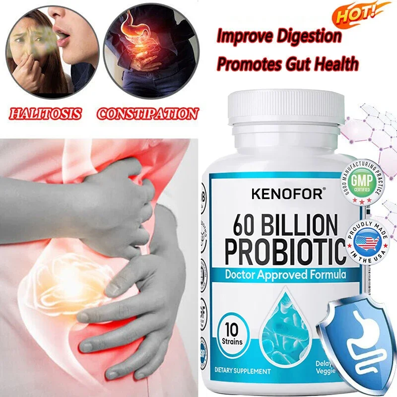 Kenofor 60 Billion Probiotics Support Gut Health Relieve Gas, Bloating, Constipation Support Stomach Digestive Health Supplement