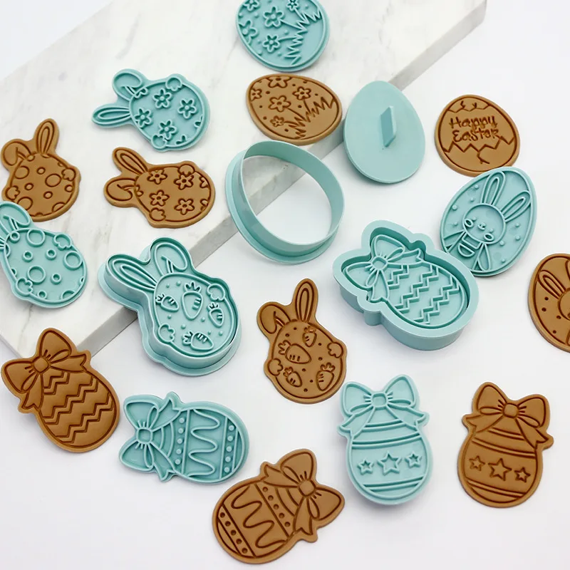 12pcs/Set Cookie Mold Easter Cute Bunny Egg Shape Baking Tool Supplies Cake Chocolate Mold DIY Rabbit Cookie Cutter Reusable