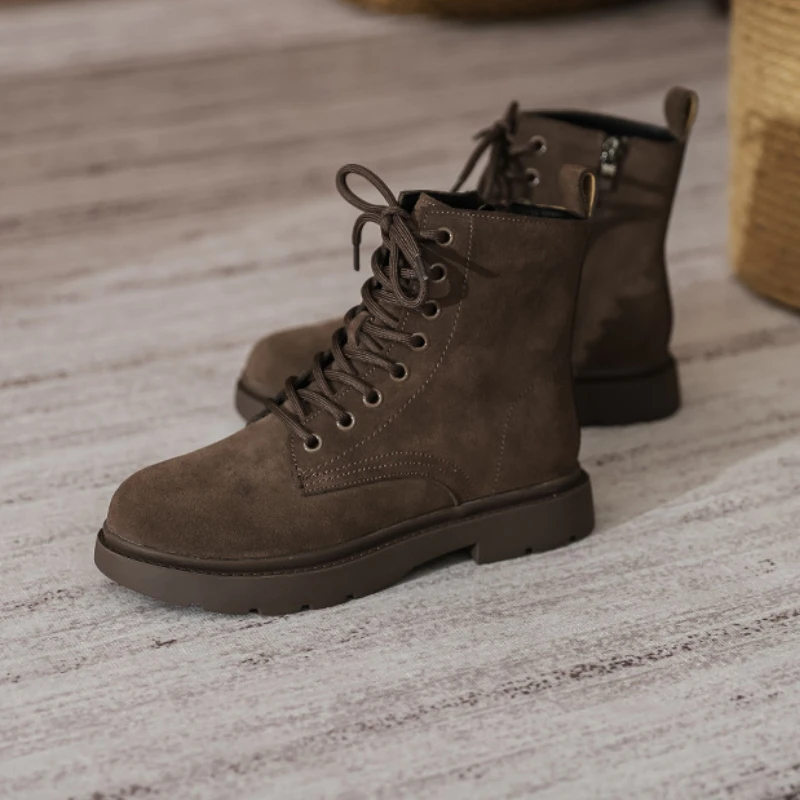 8 Holes Suede Leather Boots Women Lace Up Platform Boots Round Toe Spring Autumn Motorclcle DR Ankle Boots for Women Shoes