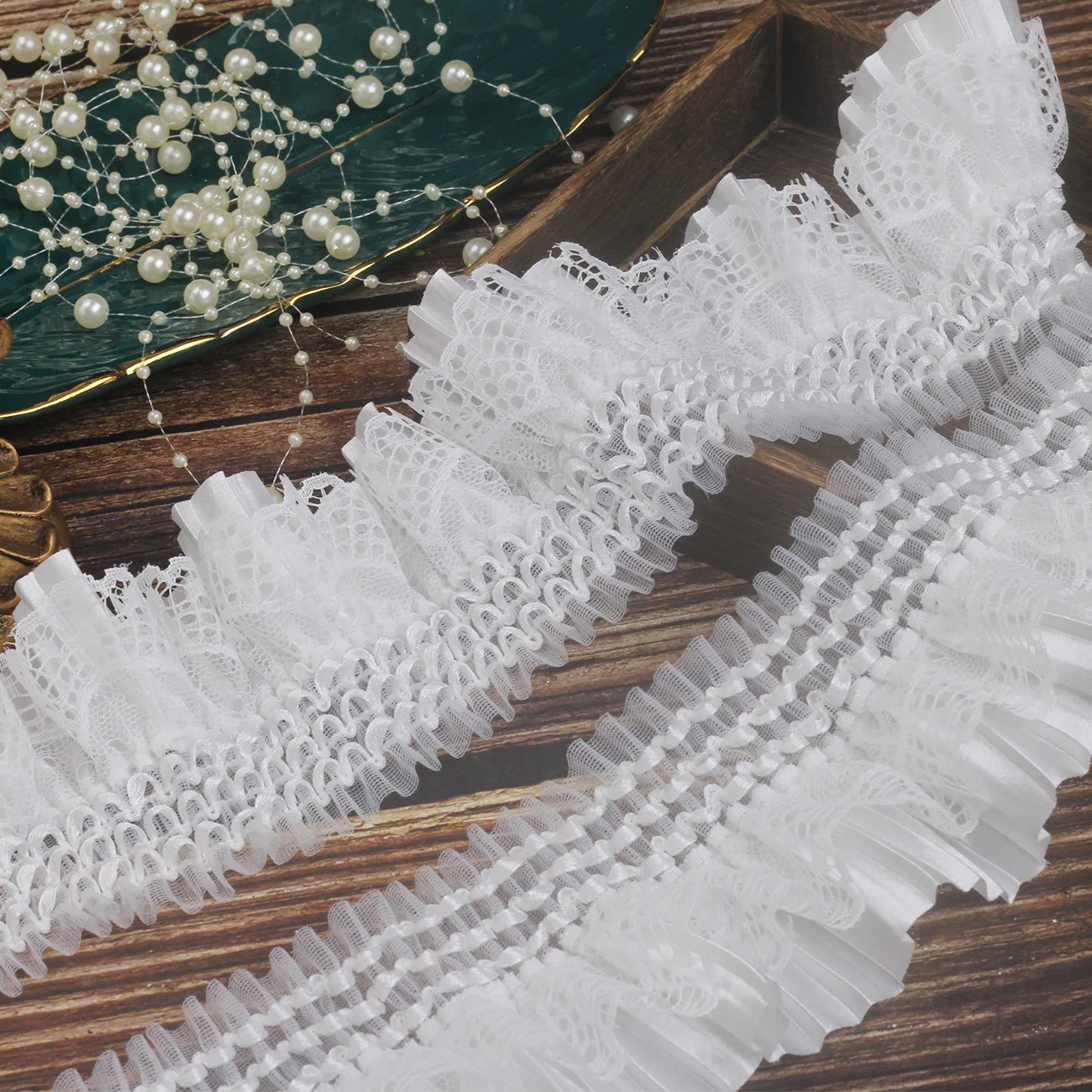 Wholesale 8CM Wide Lace Applique Collar Ribbon Elastic Ruffle Trim Dress Skirts Doll Toy Sewing DIY Guipure Supplies SC813