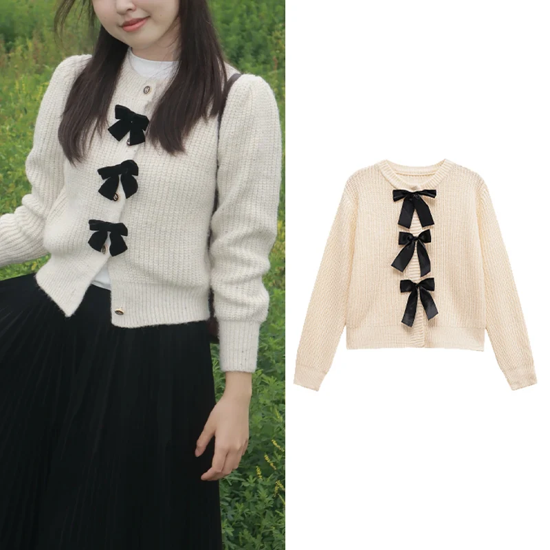 

Женский повседневный трикотаж, летний Trafizaran, женский милый вязаный кардиган с круглым вырезом и длинными рукавами, повседневная повседневная одежда