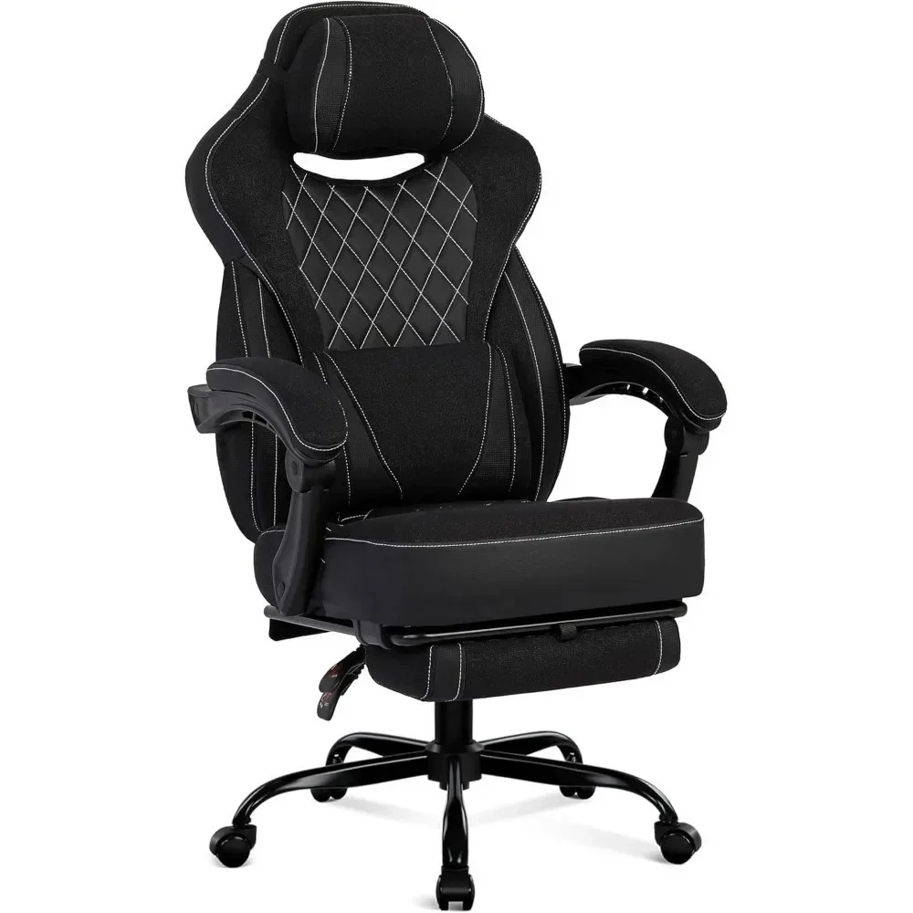 

Gaming Chair, Reclining Fabric Gaming Chairs for Adults 250LBS, Office Chair w/ Pocket Spring Cushion & Massage Lumbar Support w