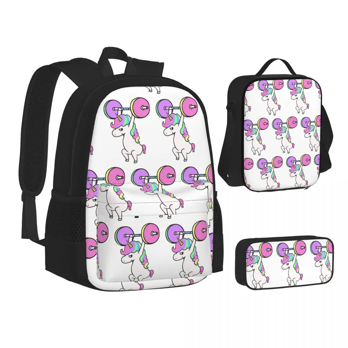 The Snatch Weightlifting Unicorn Backpacks Boys Girls Bookbag School Bags Kids Rucksack Lunch Bag Pen Bag Three-Piece Set