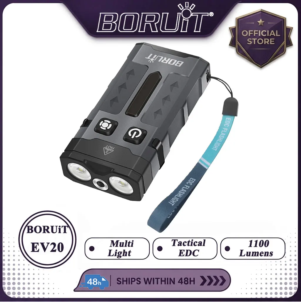 BORUiT EV20 1100LM EDC UV Keychain LED Flashlight Type-C Rechargeable Work Light Torch with Magnet Camping Pocket Lantern