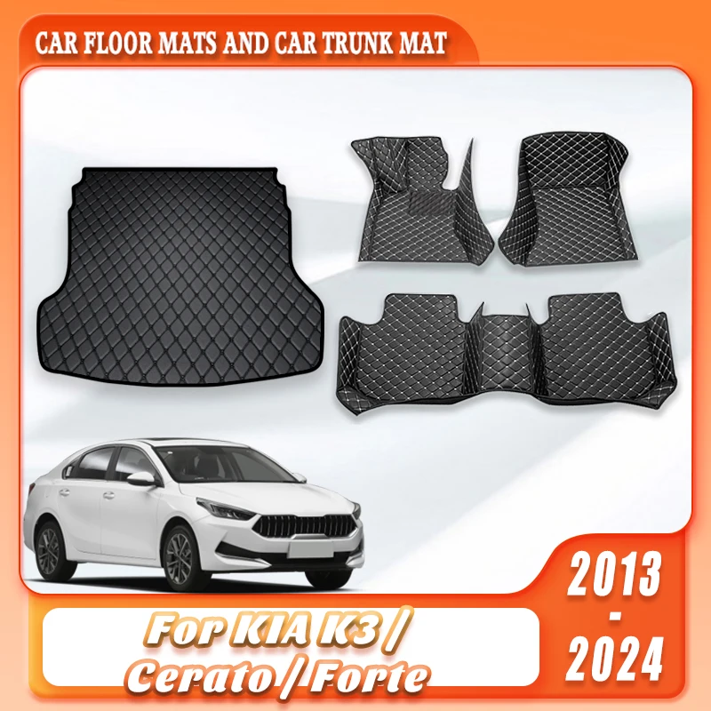 

All Weather Car Floor Mats Trunk Pad For KIA K3 Cerato Forte 2013-2024 Wear-Resistant Cargo Liner Auto Floor Carpets Accessories