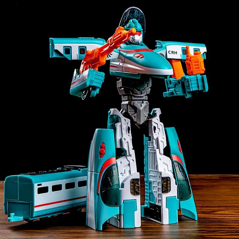 Tren Mech Warrior 2 y 1 robots de transformación, rompecabezas artesanal transformación Manual coche de juguete inercial Abs ambiental para niños