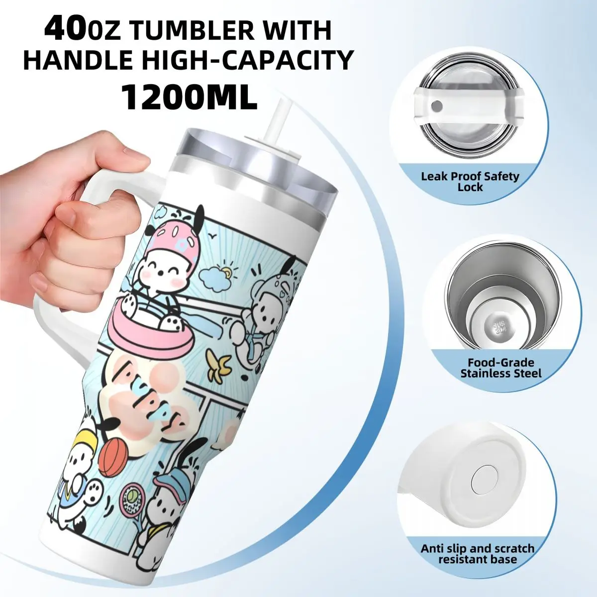 Pochacco Tumbler Hot Drinks Water Bottle Insulated Stainless Steel Thermal Mug Printed Travel Mugs Cup