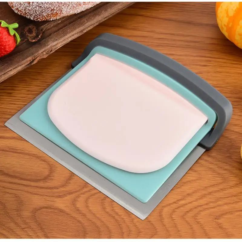 3 in 1 Pro Pasta Pasta Raschietto/Taglierina/Tritatutto Strumento di cottura in acciaio inossidabile per dividere la miscelazione della farina Torta Pane Pizza Impasto