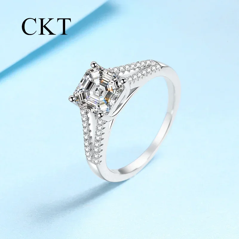 

CKT Luxury 18K White Gold 2ct Ascher Moissanite Ring for Women in Platinum Pt950 Fashion Inspired Jewelry