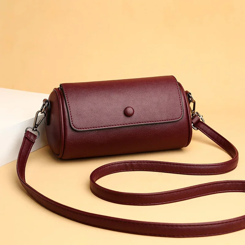 

Women's Leather Barrel Bag Shoulder Crossbody Purse Compact Cylindrical Messenger Solid Color Work-Leisure Handbag 크로스백