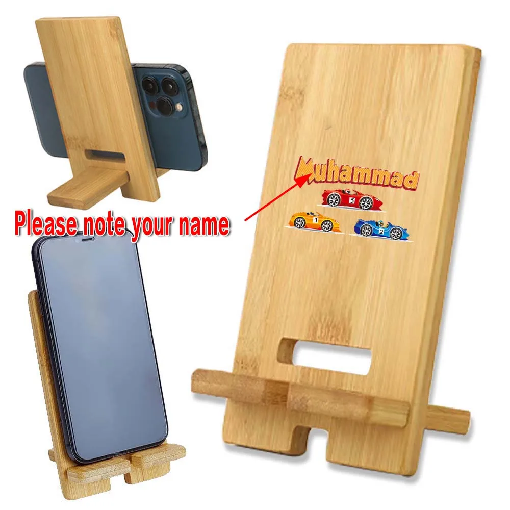 

Customized Name Universal Phone Holder for Desk Wooden Smartphone Stand Portable Smartphone Stand Detachable Cell Phone Stand