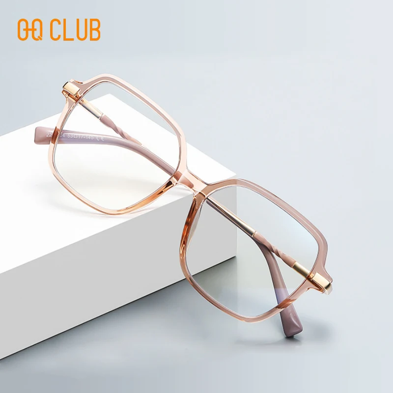 O-Q CLUB Simple Design Fashionable Large Frame Anti-Blue Light Glasses Women\'s Reading Glasses Customizable Prescription Eyewear