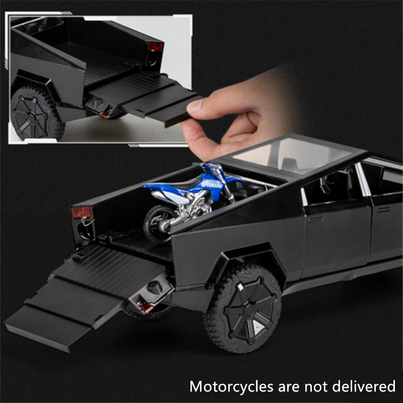 1/24 Tesla Cybertruck Pickup modello di auto in lega pressofuso giocattolo in metallo fuoristrada modello di camion simulazione suono luce giocattolo per bambini regalo