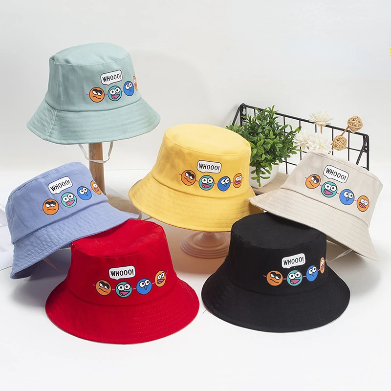 Cute Kids Cartoon Bucket Hats Baby Boys Girls Outdoor Sun Hats Children Summer Caps with Windproof Rope 2-8years Old