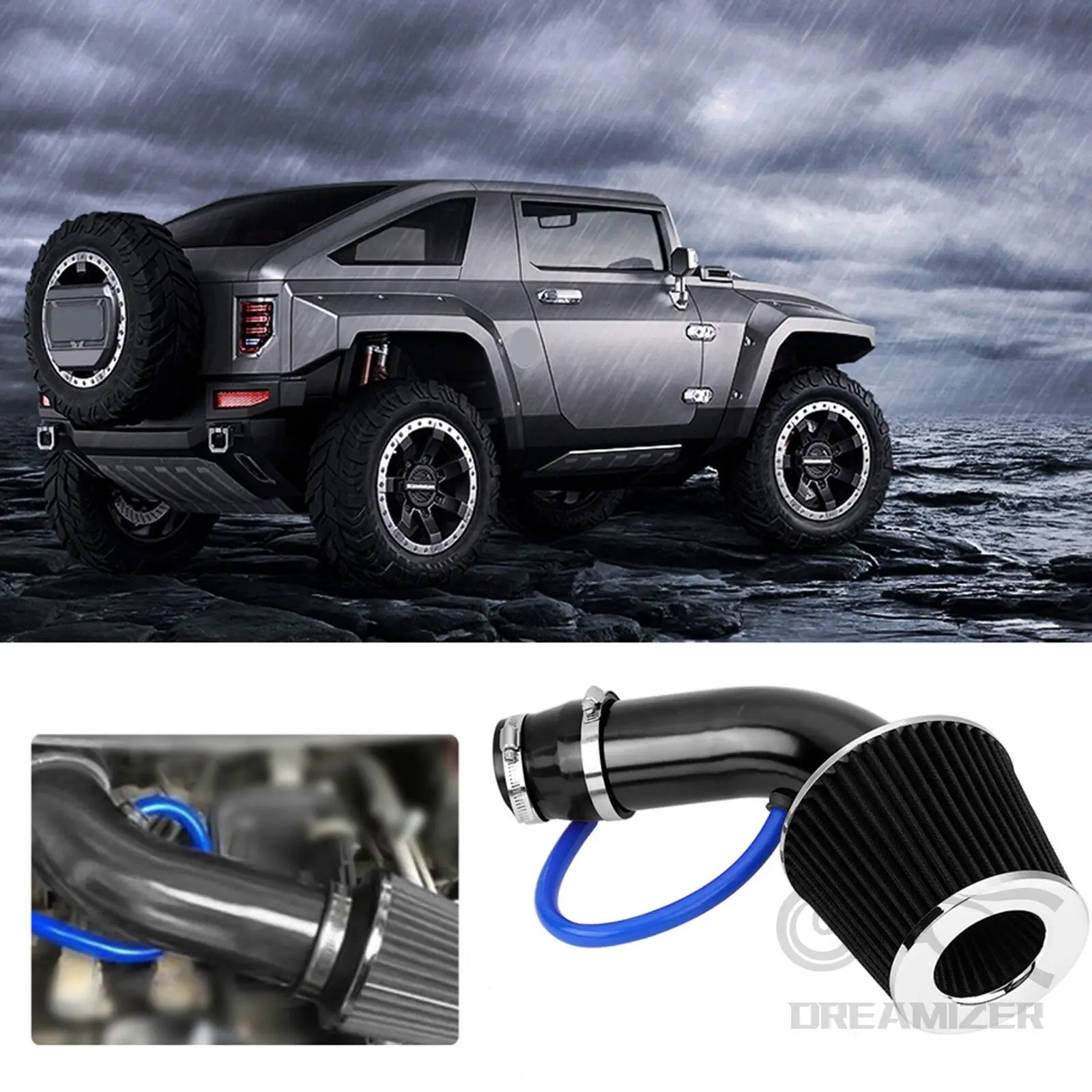 

3" 76mm Car Cold Air Intake System Turbo Induction Pipe Tube Kit With Air Filter Cone High Flow Performace Racing DIY Full Set