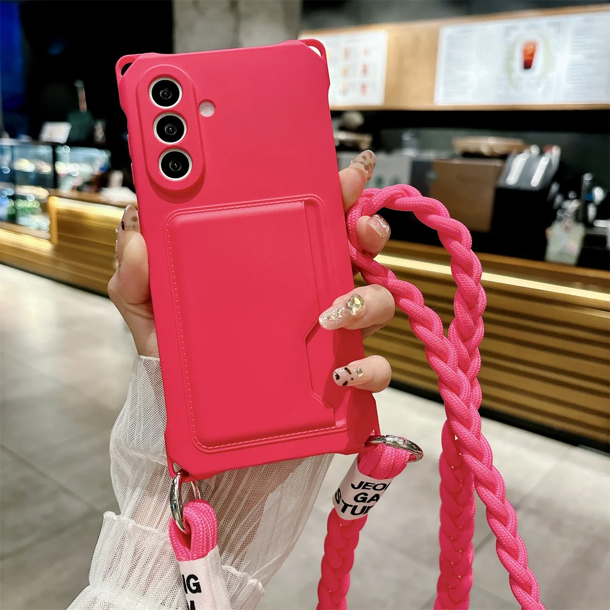 Etui na telefon Samsung Galaxy S25 S24 S23 S22 Ultra Plus z plecioną smyczą crossbody, portfel na karty, silikonowe etui