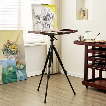 Wooden multifunctional watercolor oil painting case portable triangle oil painting easel floor stand for outdoor travel art paint