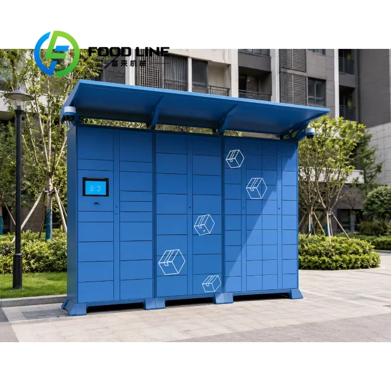 Outdoor Smart Parcel Locker Touch Screen Security Camera Weatherproof Canopy Electronic Lock Customizable Compartments