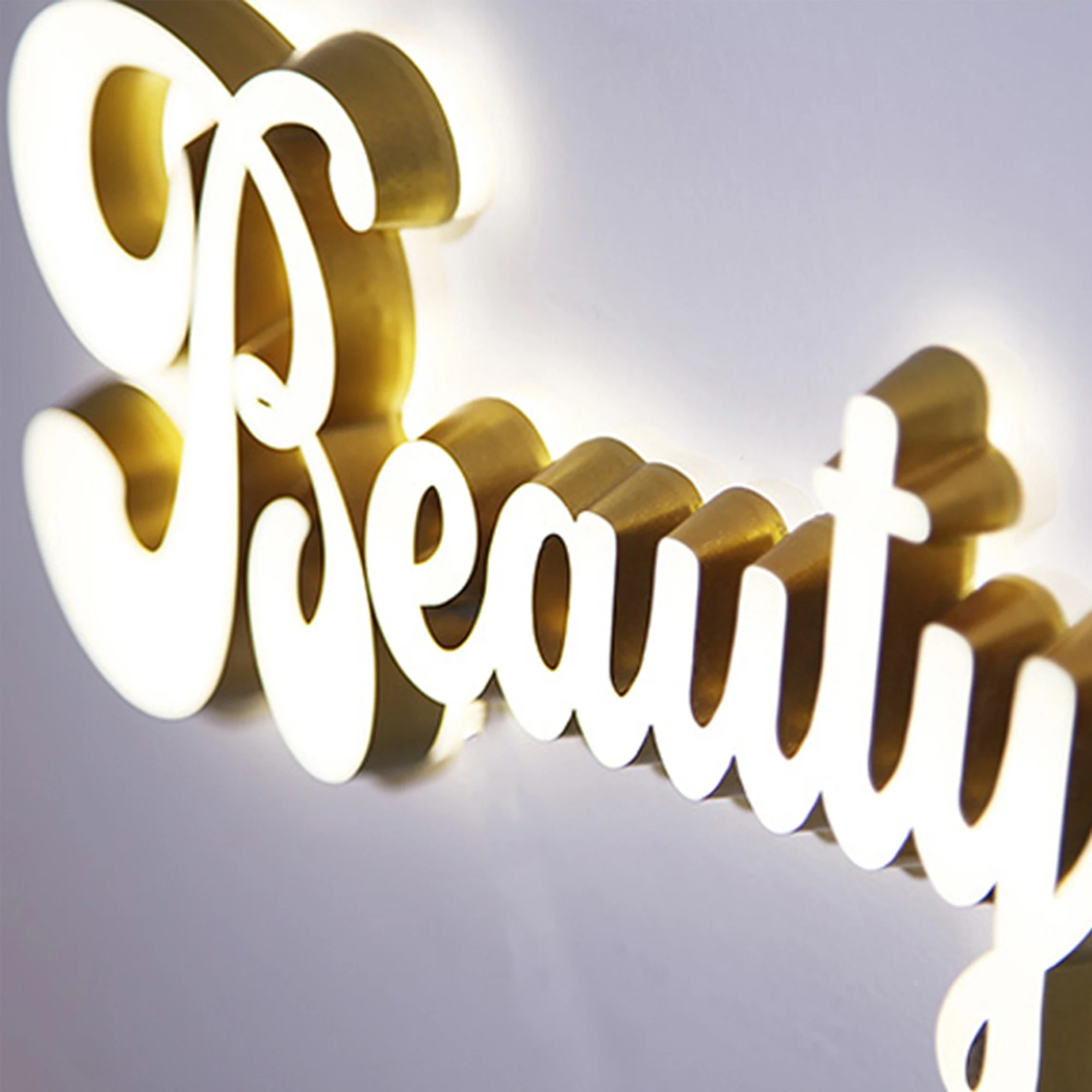 

Double side lighting acrylic letters with golden return for Beauty shop