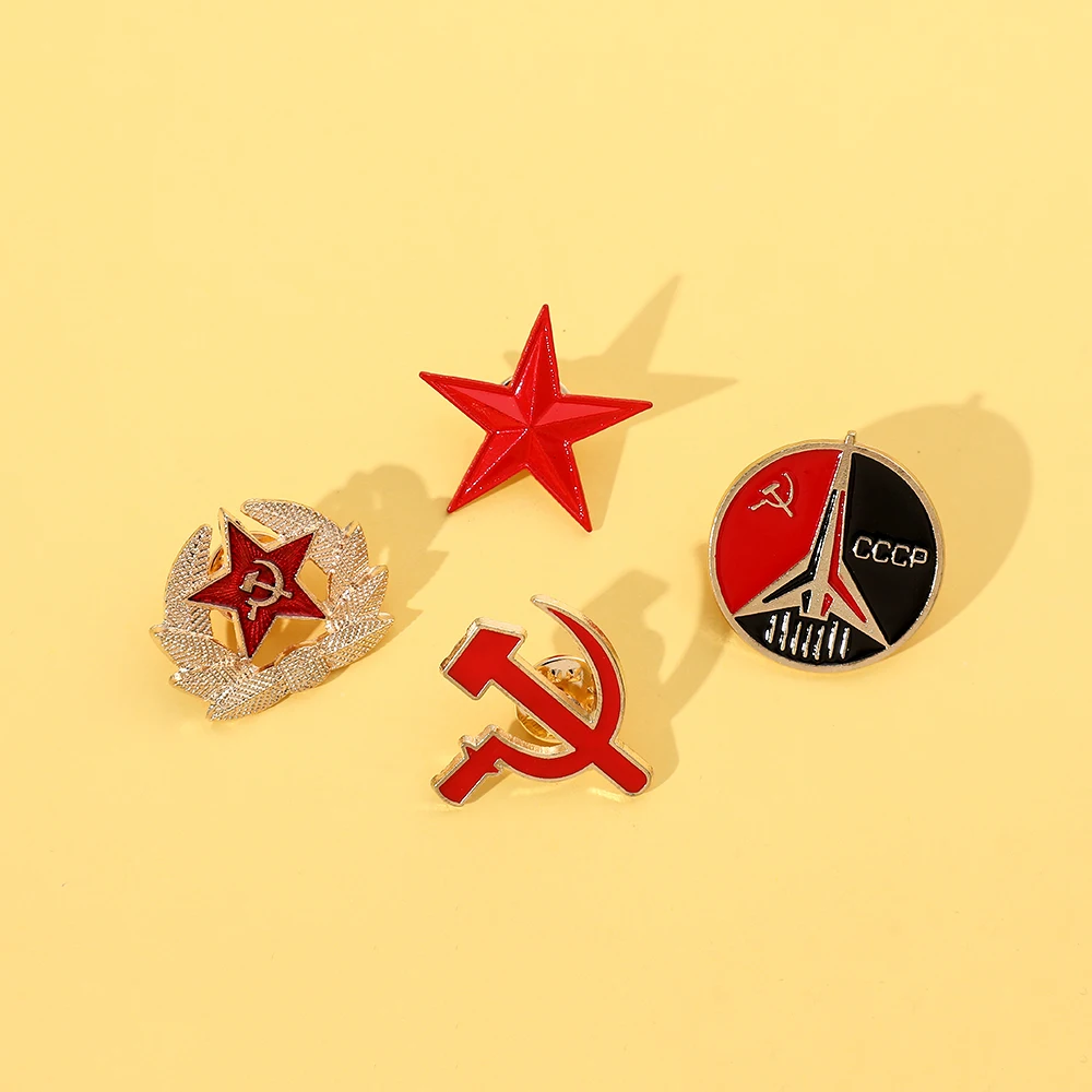 Cccp broche de liga vintage comunista soviético foice martelo pentagrama emblema de metal para homens e mulheres acessórios