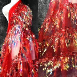 Gradient Color Illusion Sequin Fabric Tassels for Fashion Designer Wedding Dress Wholesale Cloth for Diy Sewing Material