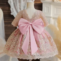 Newborn Baby Girls 1st Birthday Dress Elegant Princess Formal Gala Costume Lace Bow Kids Baptism Girls Dresses Party Clothes