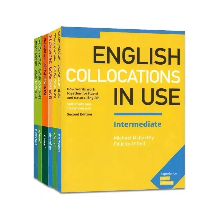 Libro de 3 libros con impresión en color en inglés, vocabulario en uso, colocaciones, idiomas, vérbios frasesales, inglés avanzado o intermedio