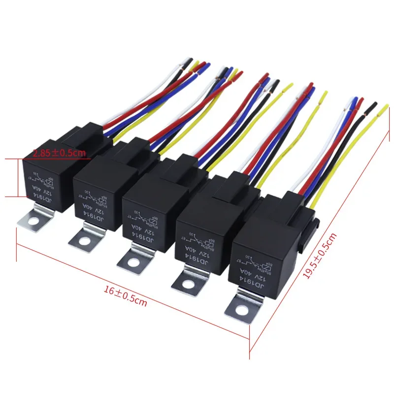 5Pcs JD1912 JD1914 Car Relay Harness 12V24V 40A SPST Harness Sockets with Wires for Automotive Truck Van Motorcycle Boat 4 5 PIN