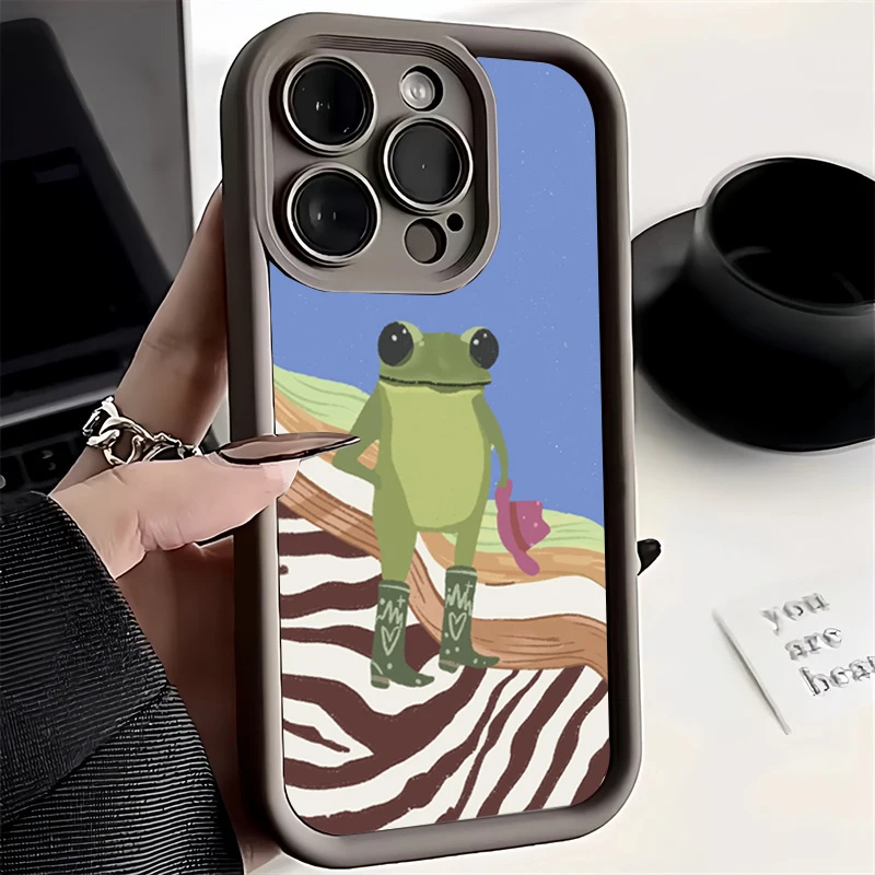 Case For iPhone 16 Cases iPhone 15 Case Cartoon Frog Print Phone Case For iPhone 14 13 12 11 Pro Max XS X 7 8 Plus SE 2022 Cover