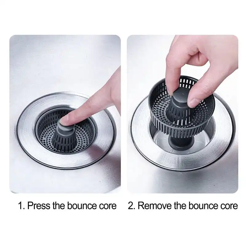 Kitchen Sink Odor Filter Press-Type Sink Seal Filter Plated Sink Strainer Drain Stopping Blockage Bouncing Core Leak-Proof Plug