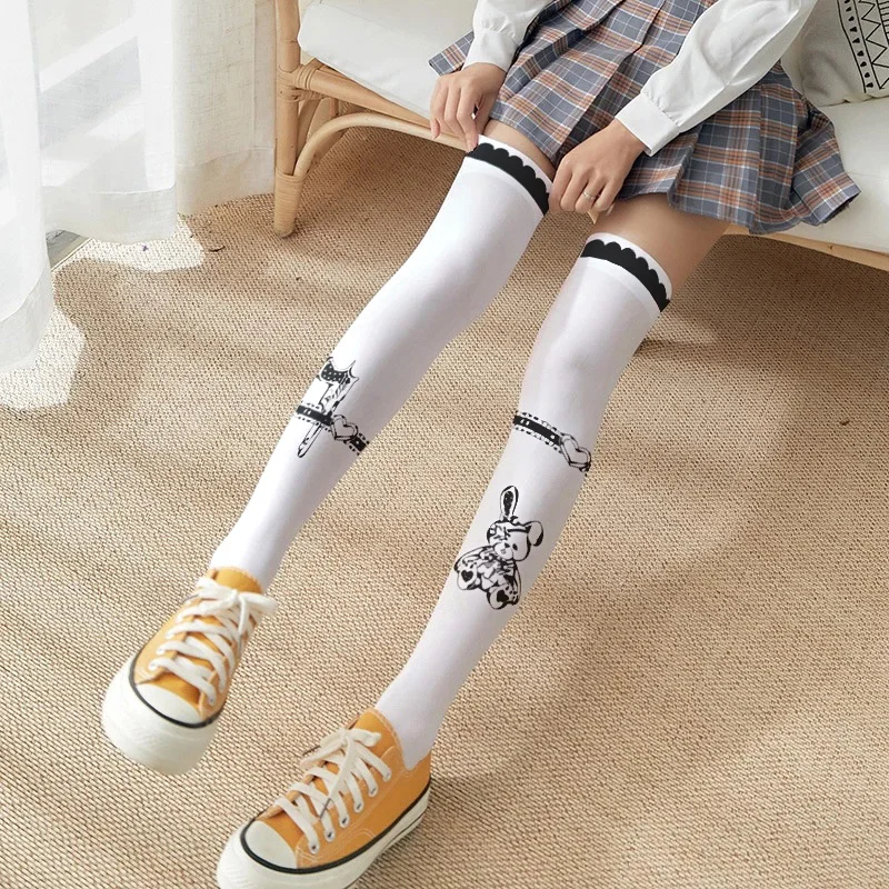 Cute sweet Lolita thigh stockings fashion cartoon knee female stockings candy bunny pink girl long tube sexy stockings