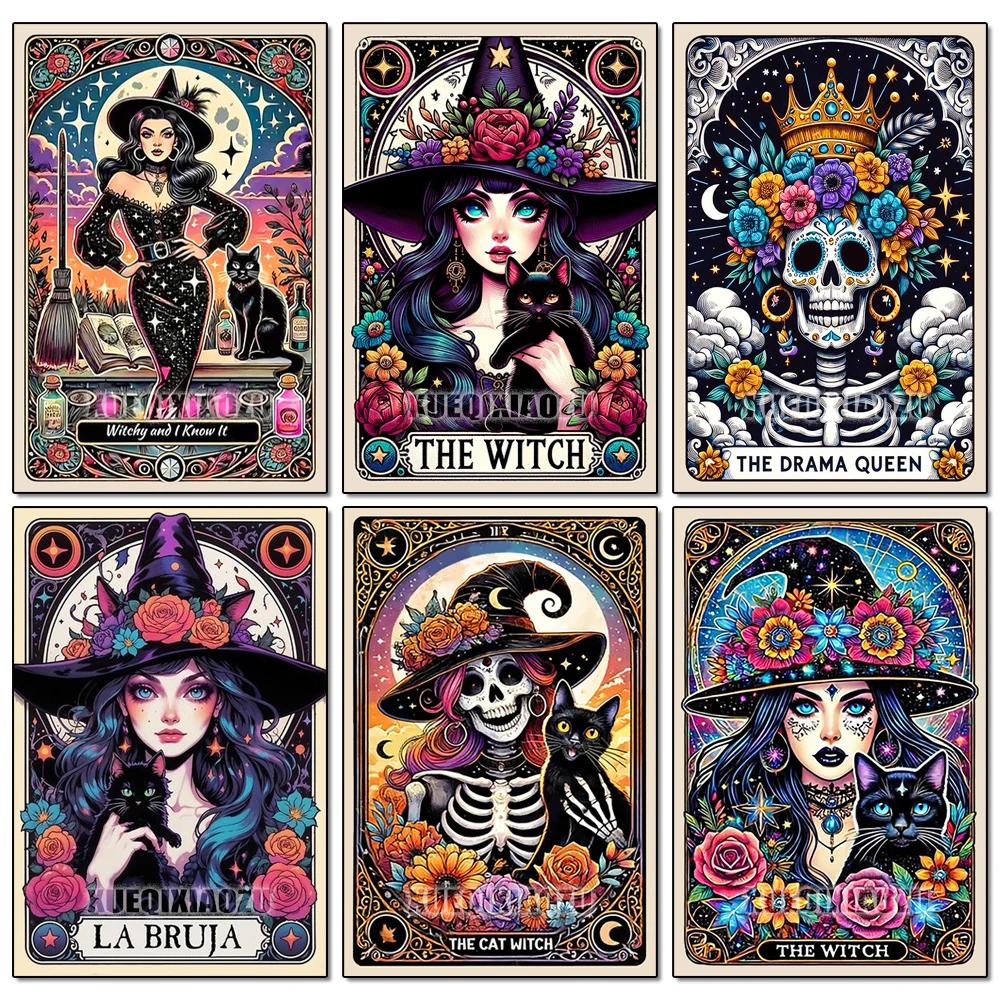 Witch Tarot Diamond Painting Kit DIY Full Rhinestone Painting Art Mosaic Cross Embroidery Set Home Decor Hobby Gift