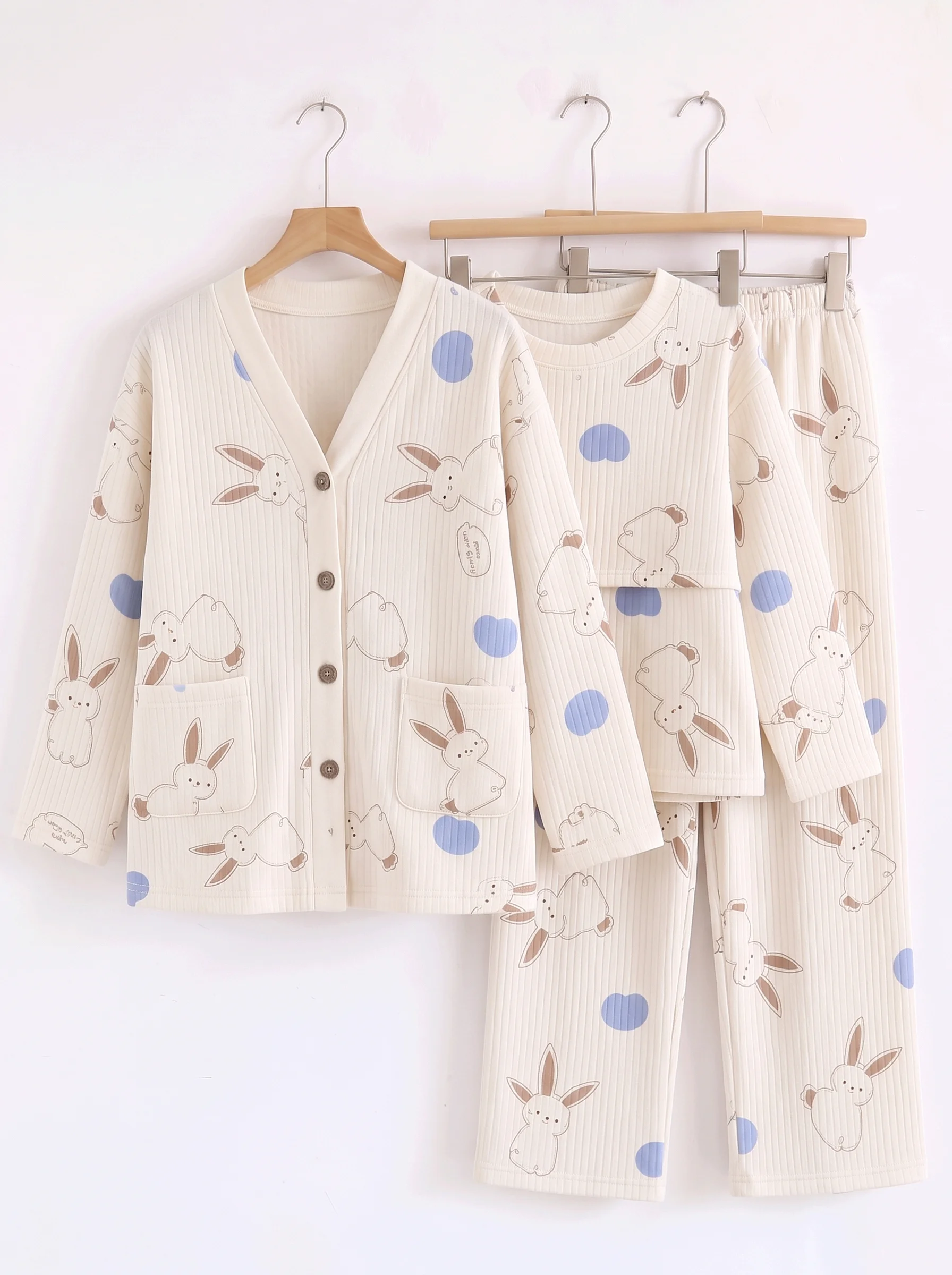 pregnant-women's-sleepwear-air-cotton-thickened-postpartum-home-clothes-three-piece-set-winter-hospital-stay-maternity-suit