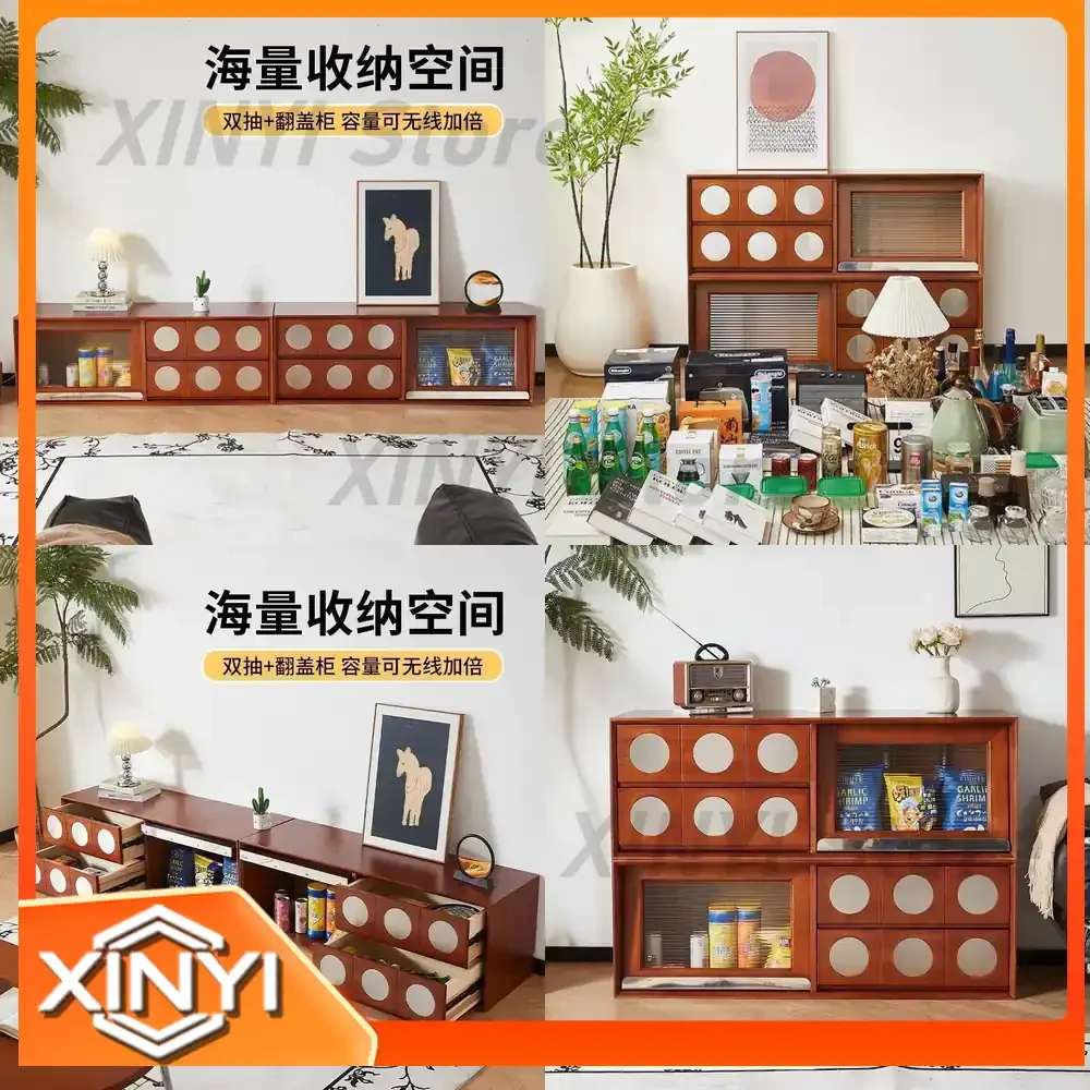 Vintage TV Stand Set for Living Room Display Cabinet Retro Floor-standing Drawer-style Television Cabinet Storage Unit