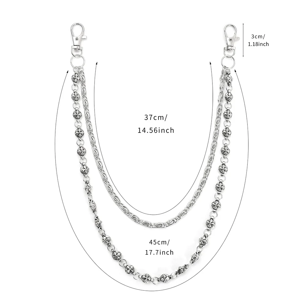 سلسلة جينز هيب هوب على طراز هاراجوكو مع سلسلة خصر بطبقة مزدوجة على طراز بانك مخصصة للرجال والنساء إكسسوارات