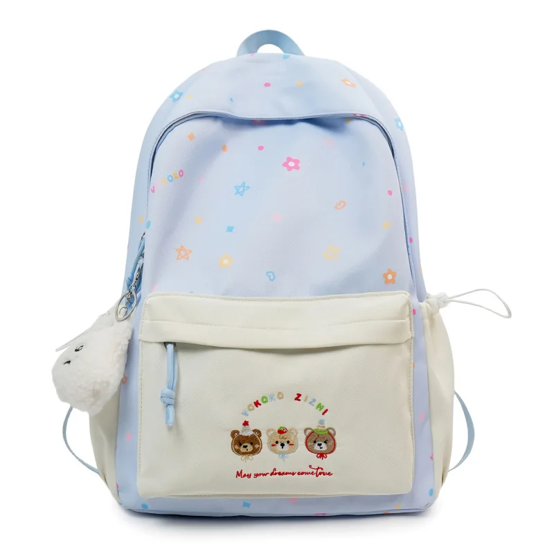 Cute Cartoon Dog Embroidery Backpack for Middle School Girls, Large Capacity, Lightweight, Simple Campus Double Shoulder Bag