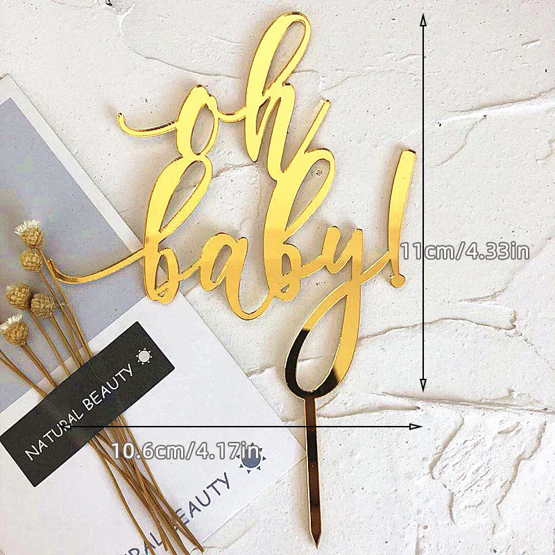 Oh Baby-Acryl-Kuchenaufsatz, alles Gute zum Geburtstag, Partydekoration, Junge oder Mädchen, Geschlecht offenbaren, Dessert-Dekor 1 Stück/3 Stück/5 Stück – Detail 3