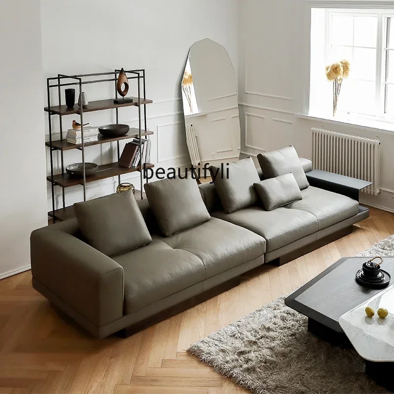 

02 Italian minimalist leather fabric sofa simple luxury straight corner living room combination fabric sofa