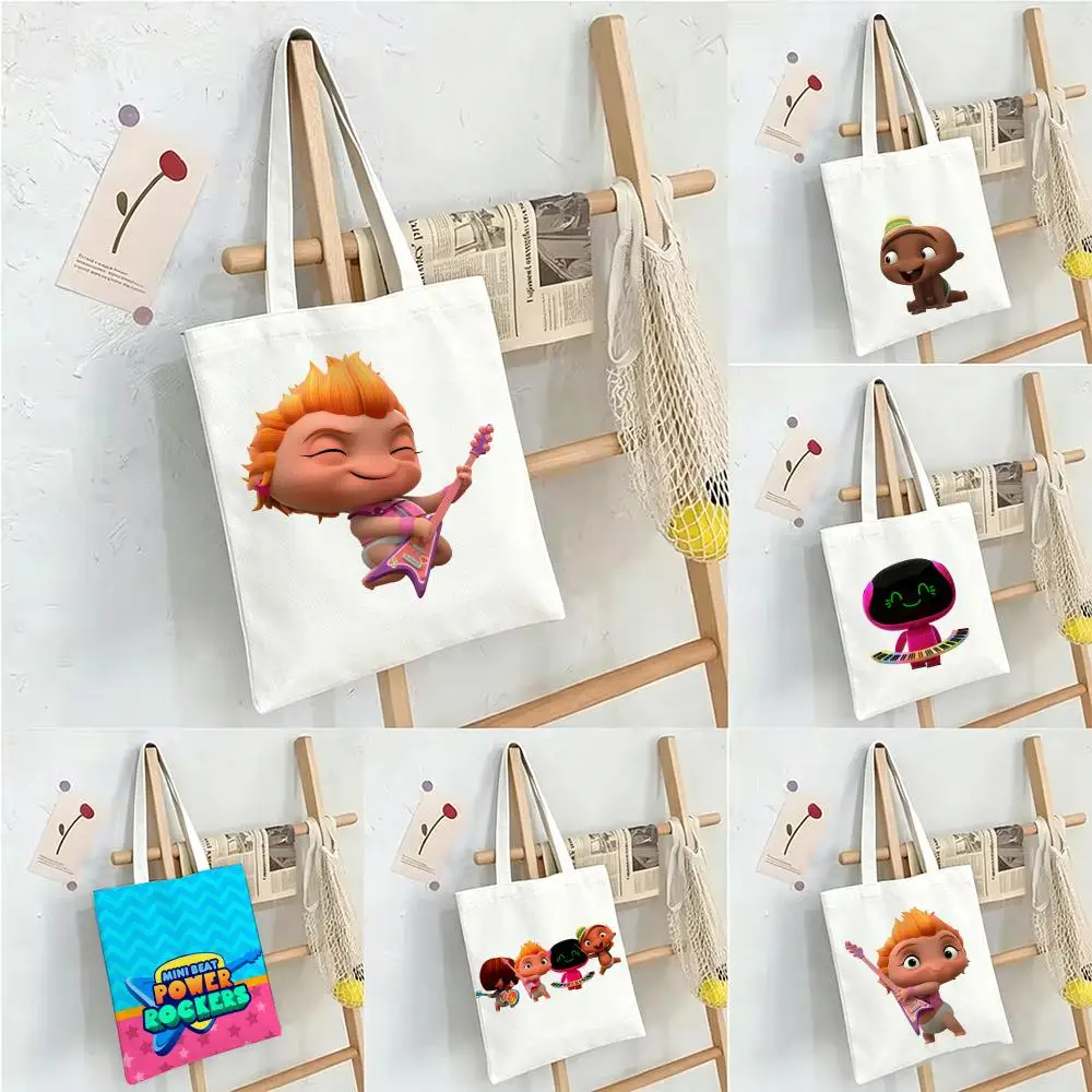 Bolsas de almacenamiento con dibujos animados M-Mini Beat Power Rockers, bolsas de compras, bolsos de lona, ​​bolsos de hombro para mujer, bolsas de compras de alta capacidad