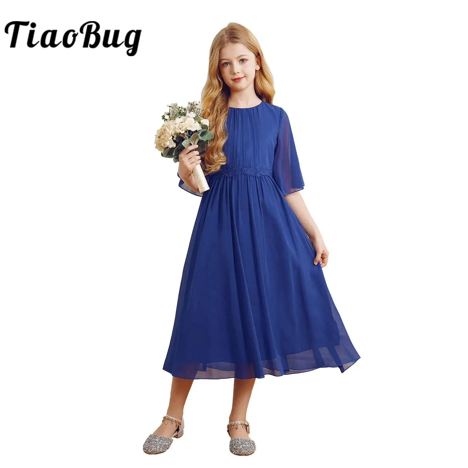 2024 Mädchen elegante Chiffon Party kleider Kinder Blumen mädchen Kleid für Bankett Geburtstag Hochzeit formelle Kleider Festzug Vestidos