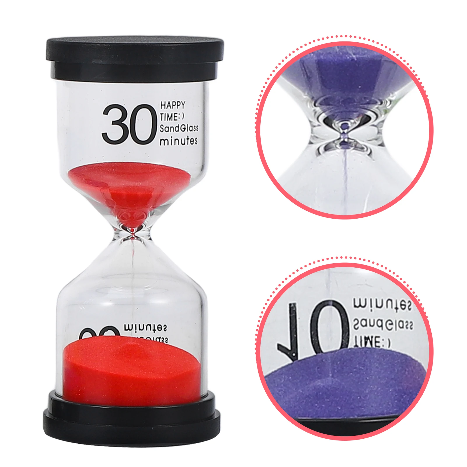 

6pcs Mini Black Cap Sand Timer Hourglass Set 3 5 10 15 20 30 Minutes Reusable Decorative Glass Clock for Game Bath Home Desktop